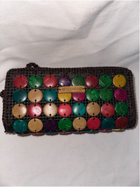 Handbags - New Vintage Jamaica Coconut Shell Beaded Wallet Clutch Zip Coin Purse Floral